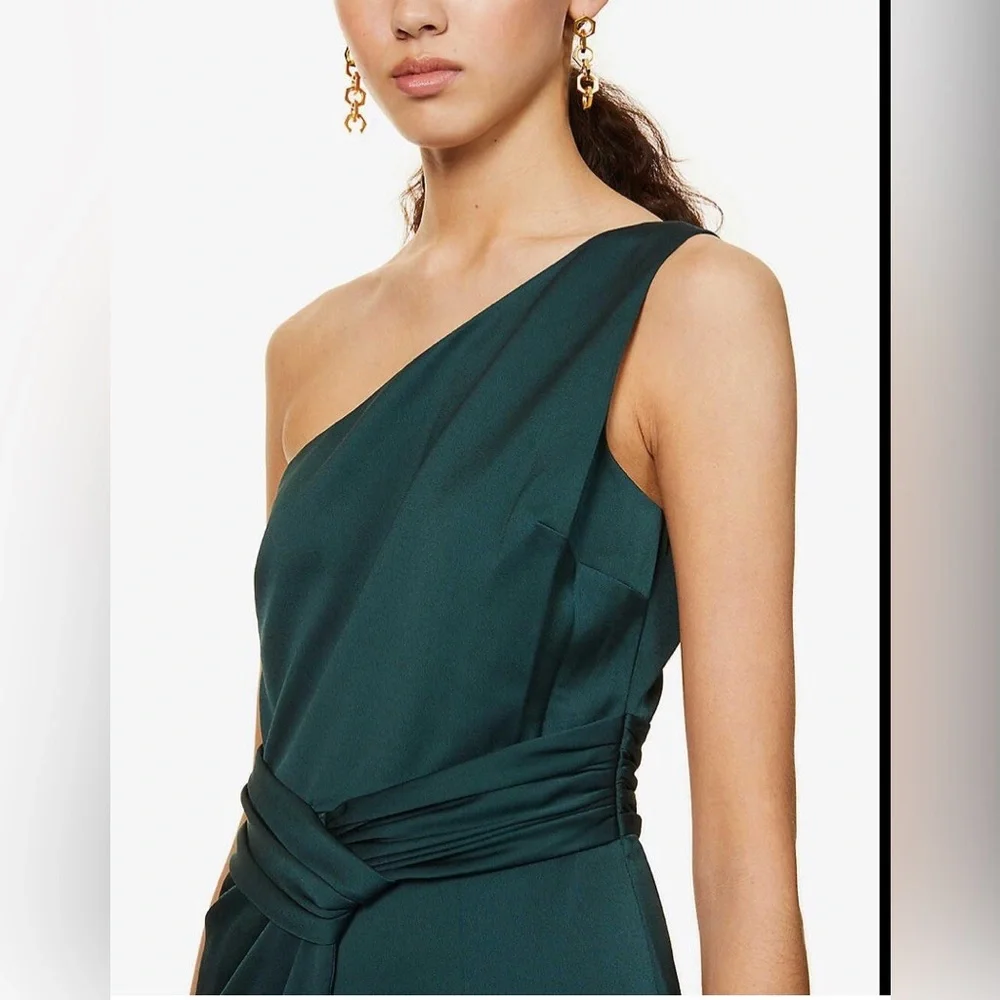 Ted Baker Zaaraa One-Shoulder Satin Draped Sheath Cocktail Dress Deep Green - Picture 5 of 13